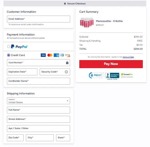 MenoSoothe Checkout